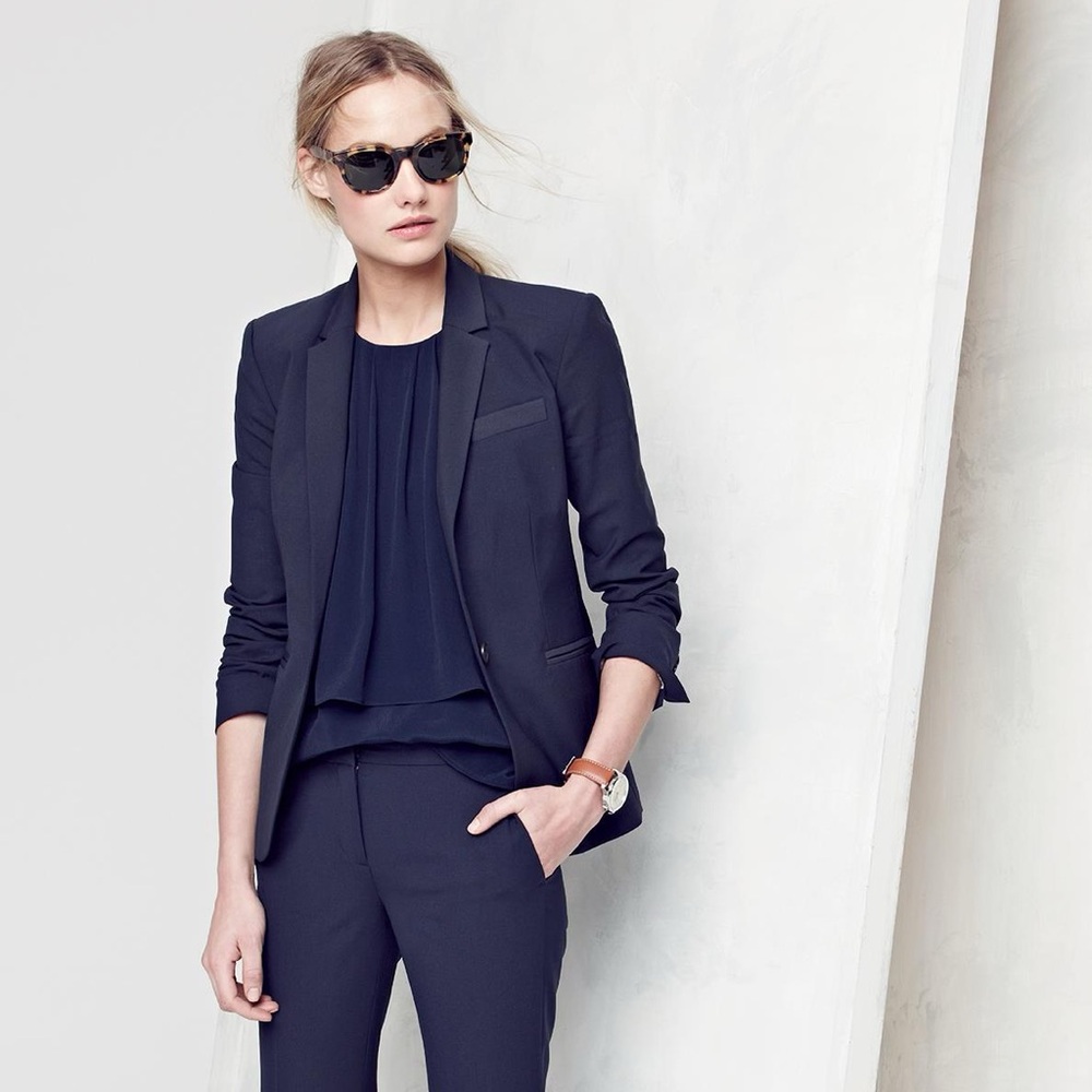 J. Crew Campbell 1035 Bi-stretch Navy Blazer in Tollegno Wool sz 2